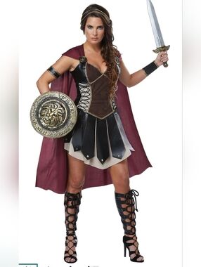 Gladiator Costume Womens Medium Armor Dress Cape Halloween Warrior Outfit Size L